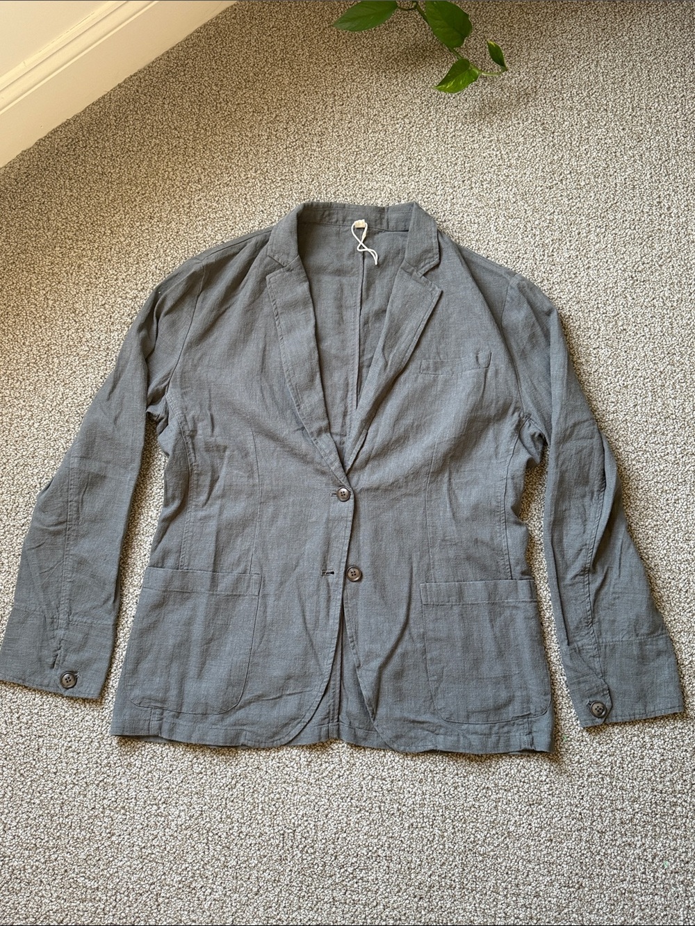 Oversized Linen Blend Blazer Gray Lightweight Jacket Size 2XL